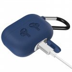 Wholesale Airpod Pro Charging Case Protective Silicone Cover Skin with Hang Hook Clip (Navy Blue)